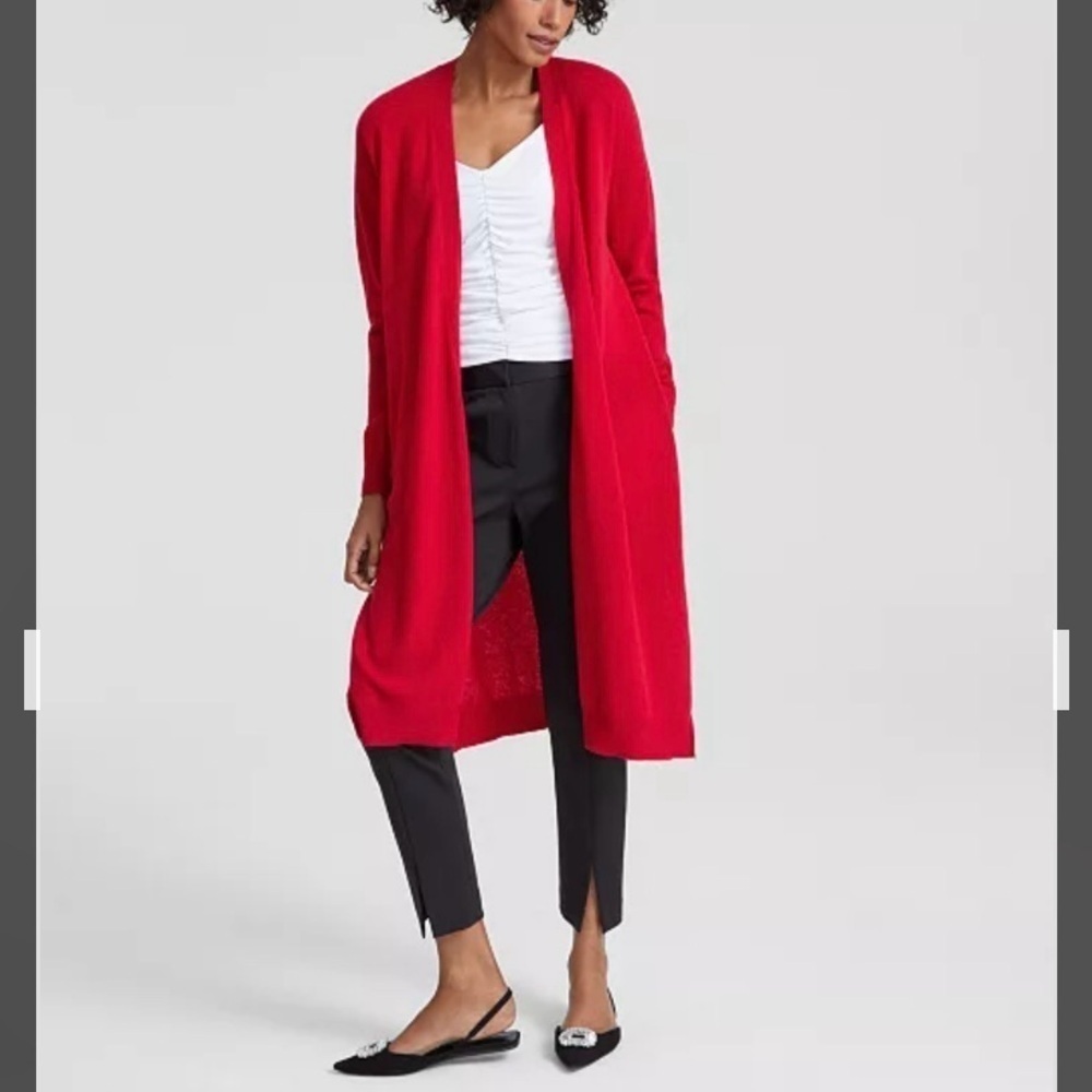 Charter Club Tie-Waist Longline 100% Cashmere Cardigan in Red Polish Size S - Picture 2 of 10